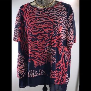 MICHAEL Kors Plus Size Reef Print Split Back Top